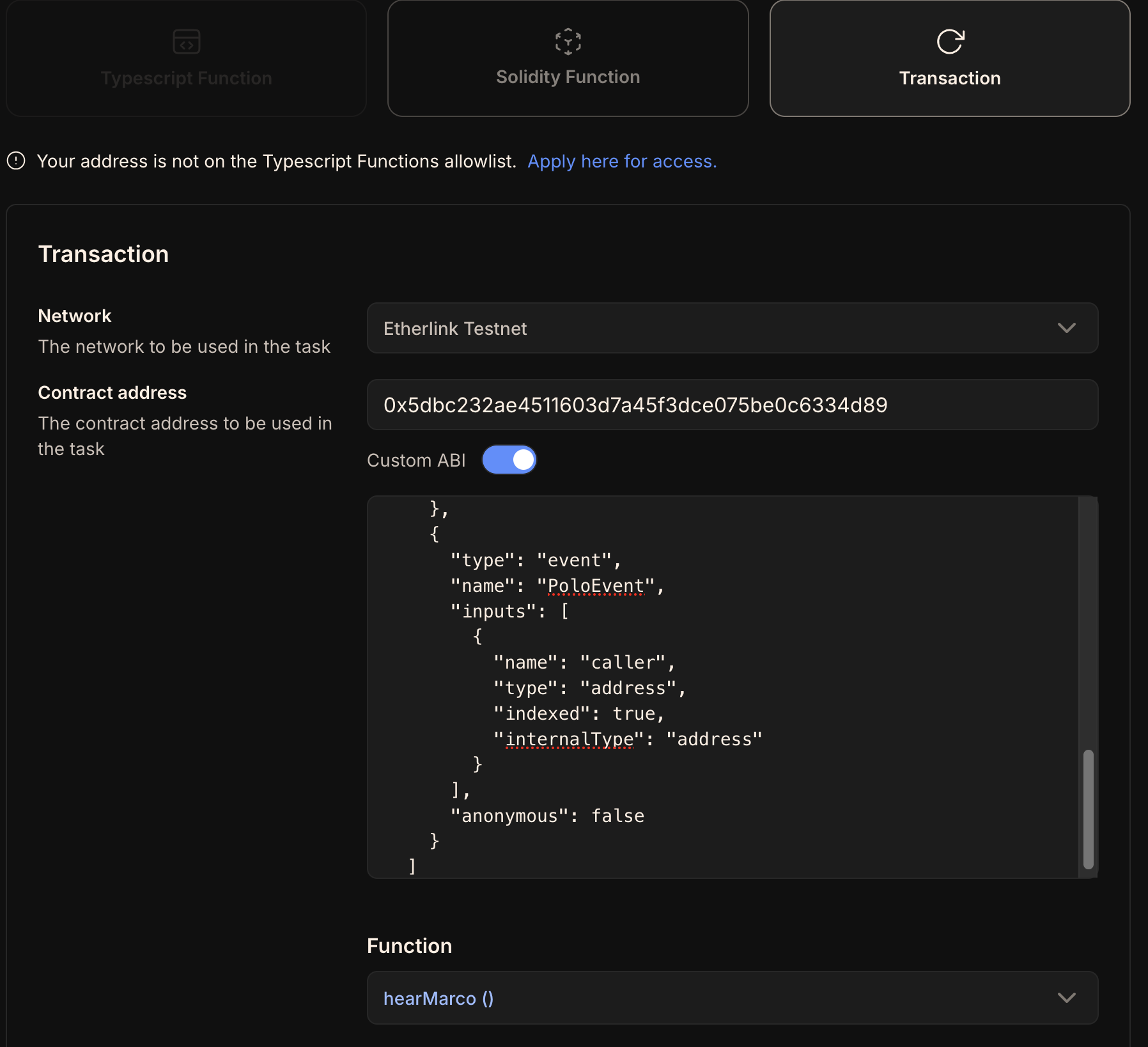 Setting the transaction to run when the trigger happens